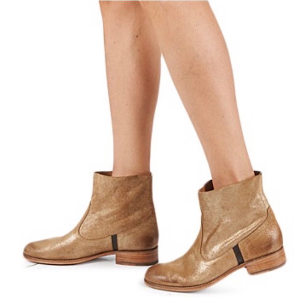 N.D.C. SANDRINE SOFTY BRILLO Sylvia Gold Leather Mid Ankle Boots Sz 36 1/2